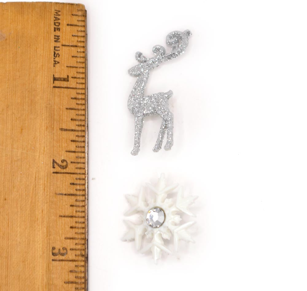 Ice and Snow Silver Glitter Reindeer Winter Themed Buttons