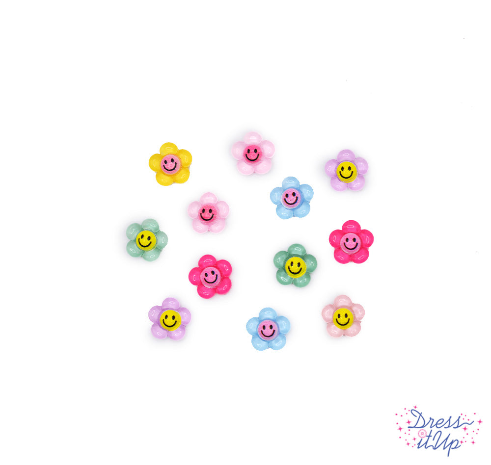 12 flat-back smile face daisy craft embellishments