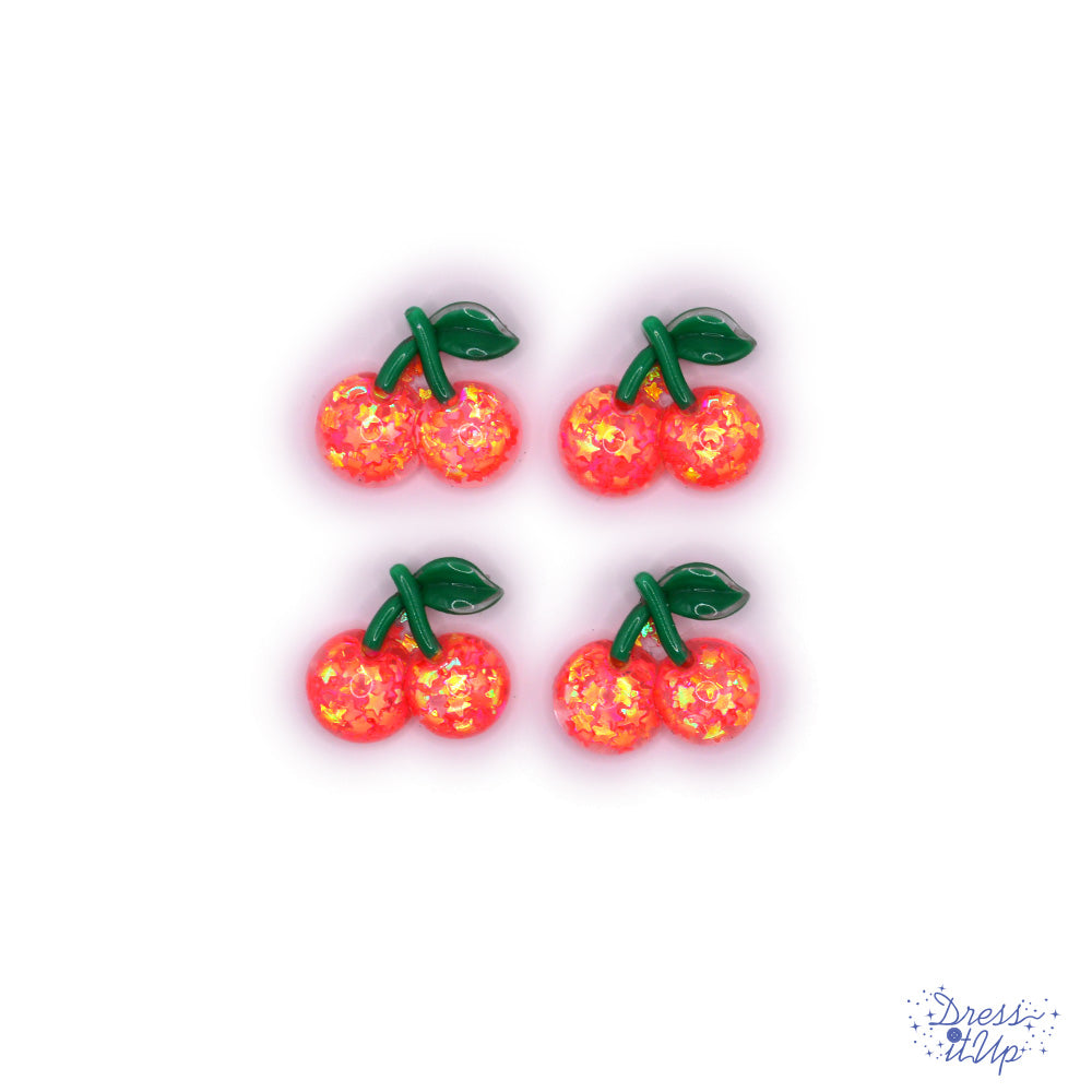 Glittery resin cherry embellishments add to spring themed projects and kitchen decor