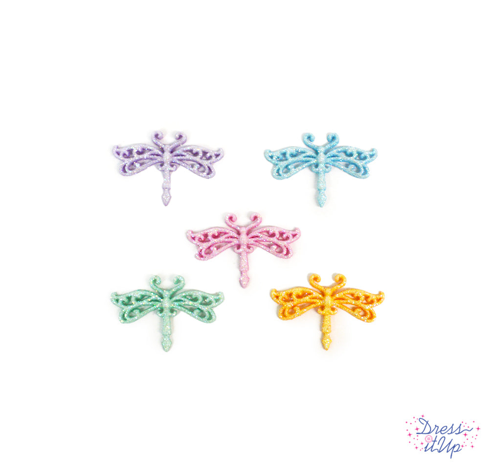 Five fancy dragonflies with light glitter add a touch to spring and summer projects