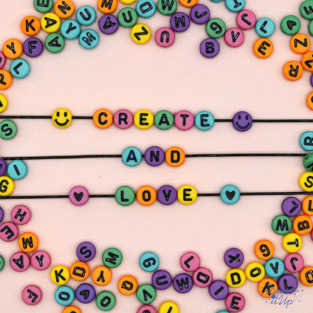 bright rainbow letter beads with elastic cord kit for jewelry making