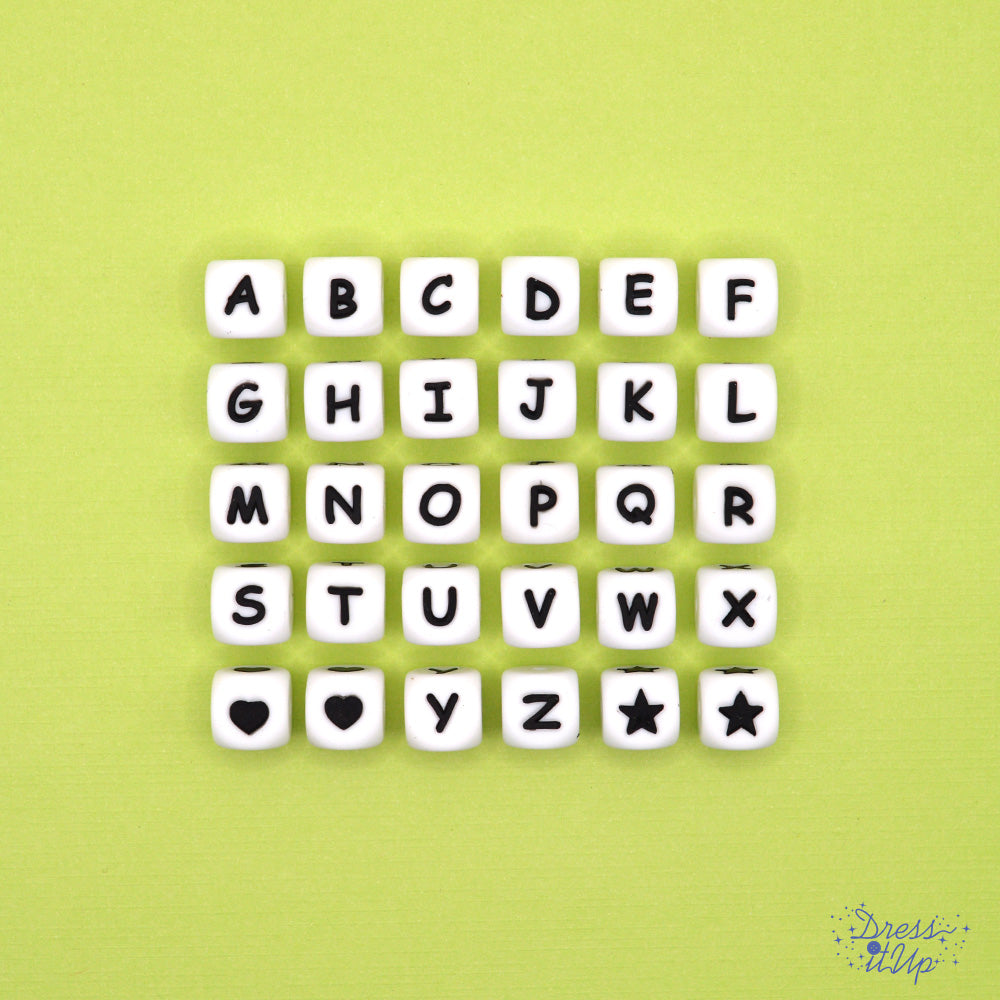 white and black letter silicone beads for jewelry making