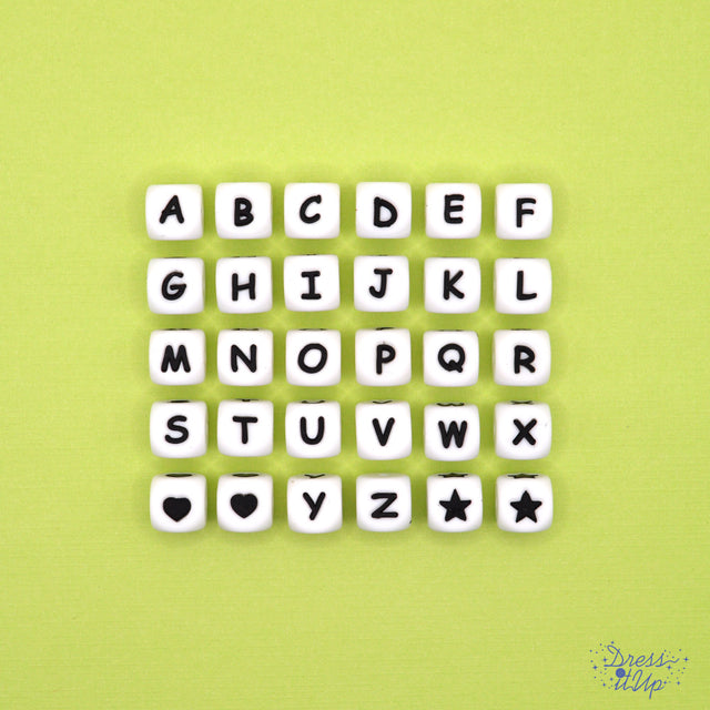 white and black letter silicone beads for jewelry making
