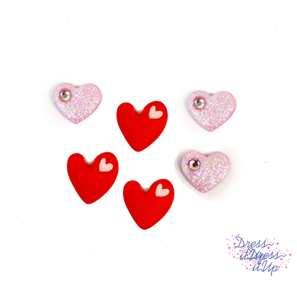 Pack contains red hearts and pink glitter hearts