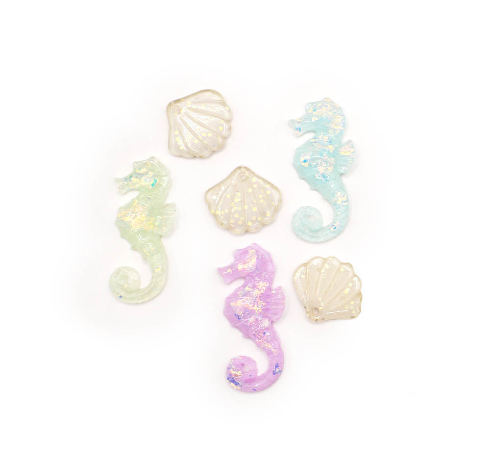 Glitter resin seashells and seahorse craft embellishments