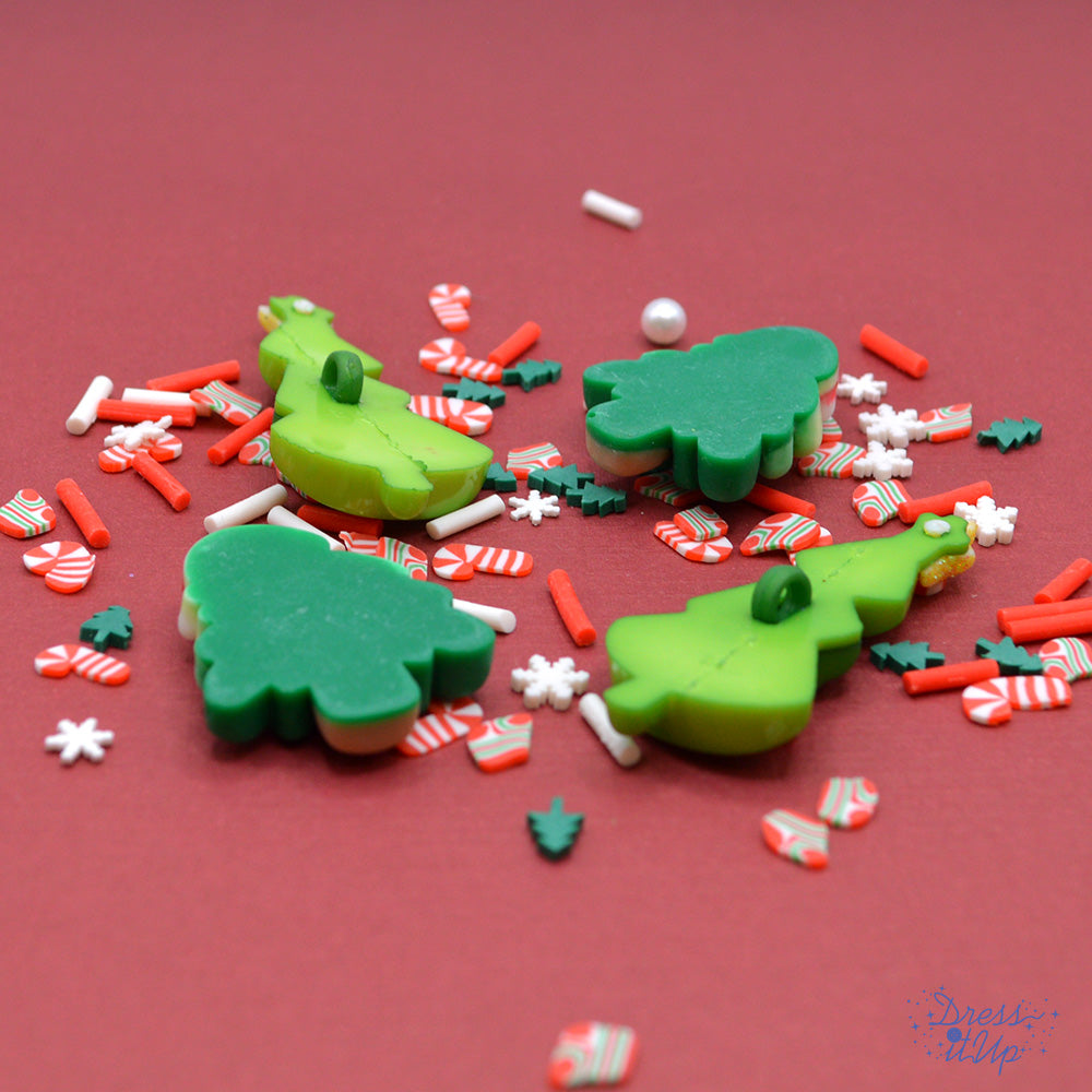 Fun Christmas trees add a whimsical touch to holiday crafting, shank-back and flat-back embellishments