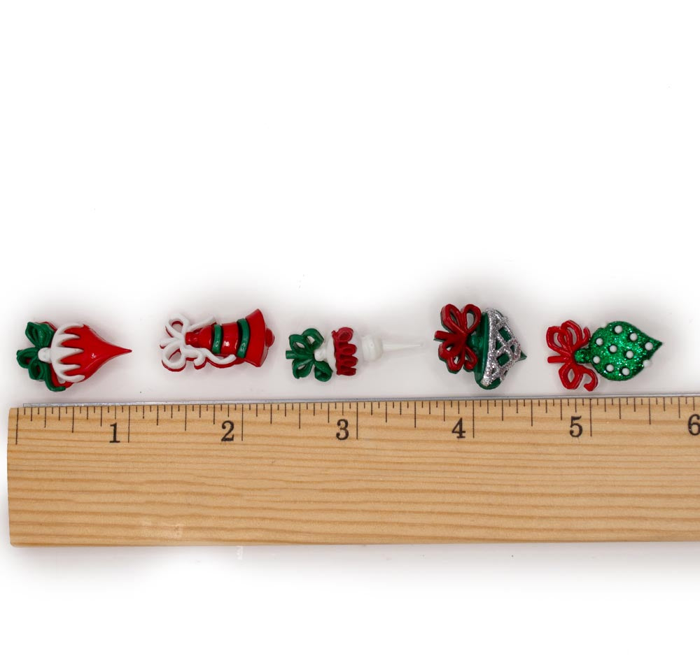 Holiday Ornaments 10pcs Sewing Shank Embellishments Red White Green Christmas Themed