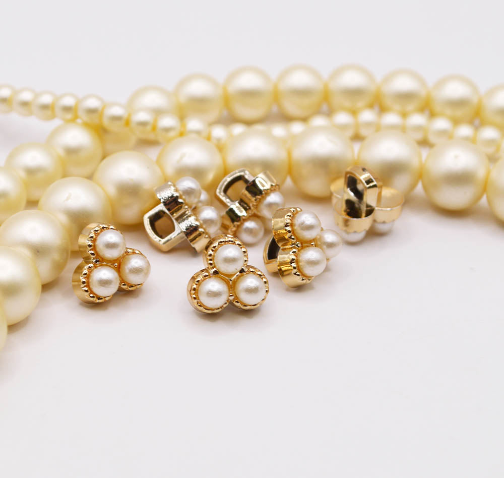 vintage trio pearl and gold buttons for sewing and crafting