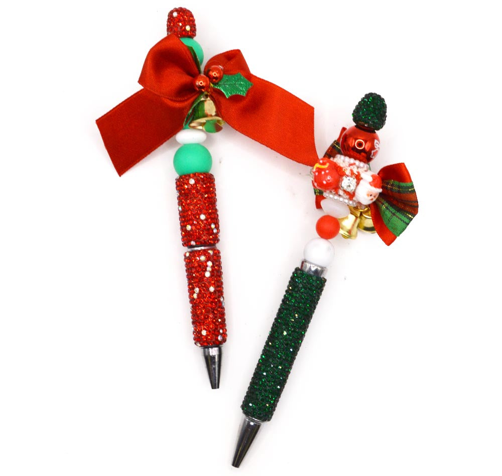 Christmas Sparkle Beaded Pen Duo – Festive Boho Edition