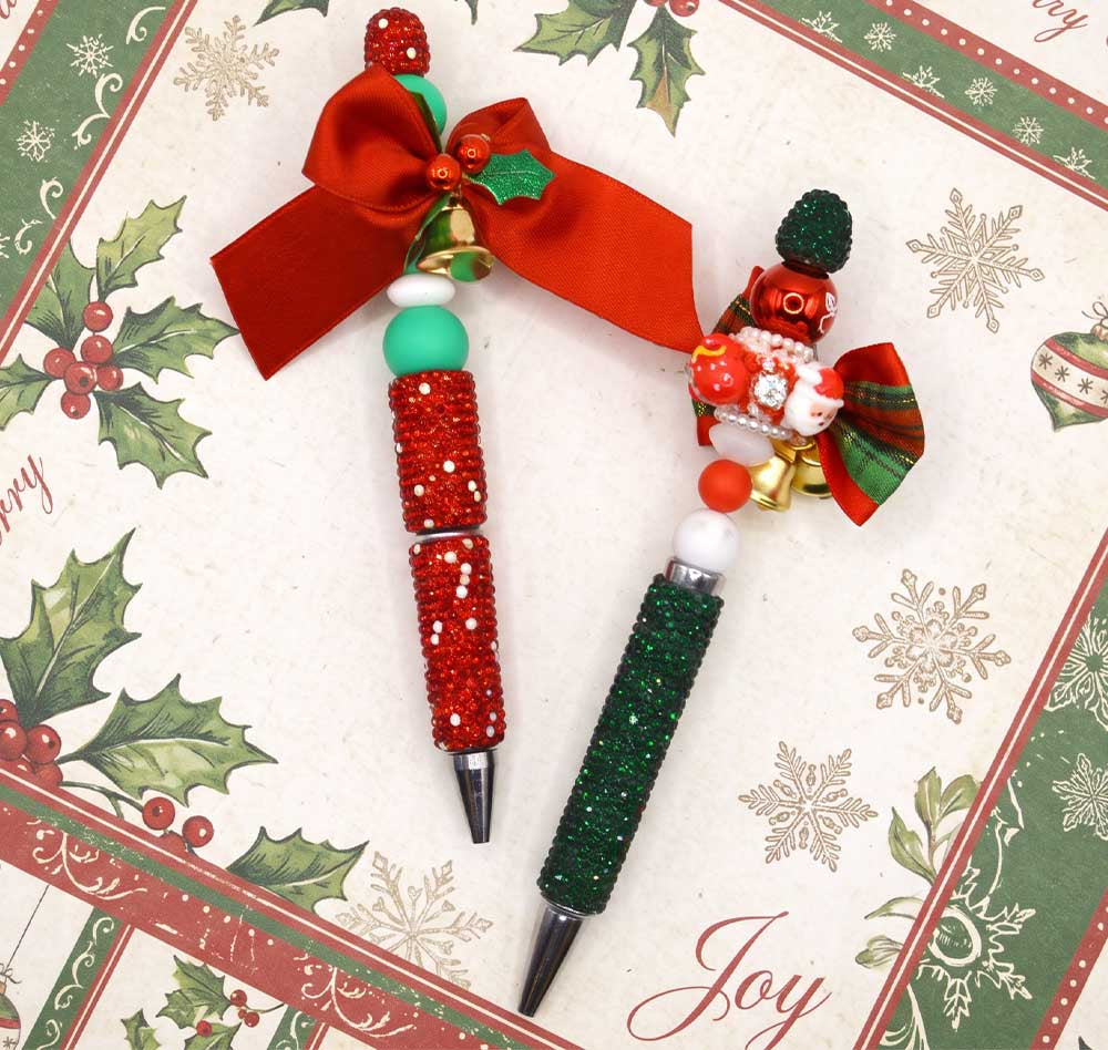 Christmas Sparkle Beaded Pen Duo – Festive Boho Edition