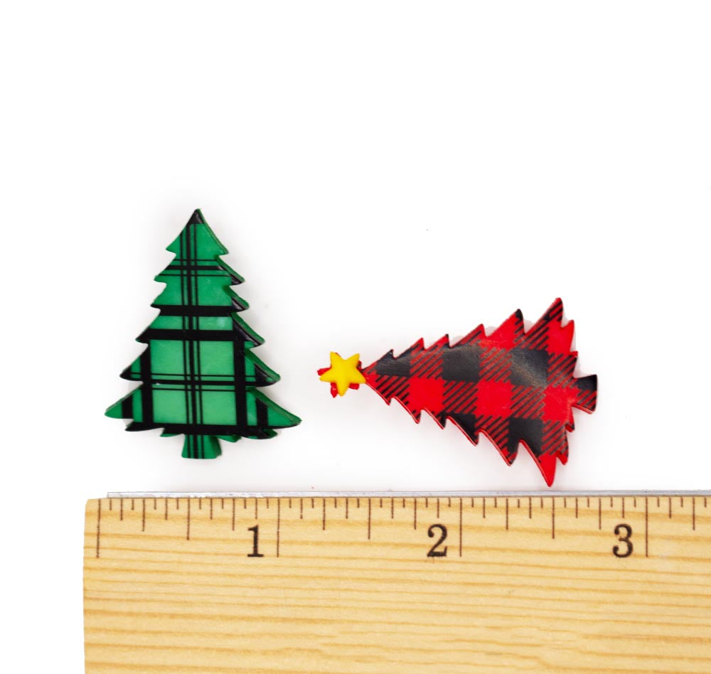 Green Plaid Tree Singles- 6 Pieces Winter Outdoor Holiday Themed Buttons