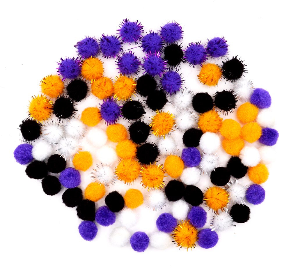 Halloween Mini Yarn Pom Poms with Metallic Flakes
