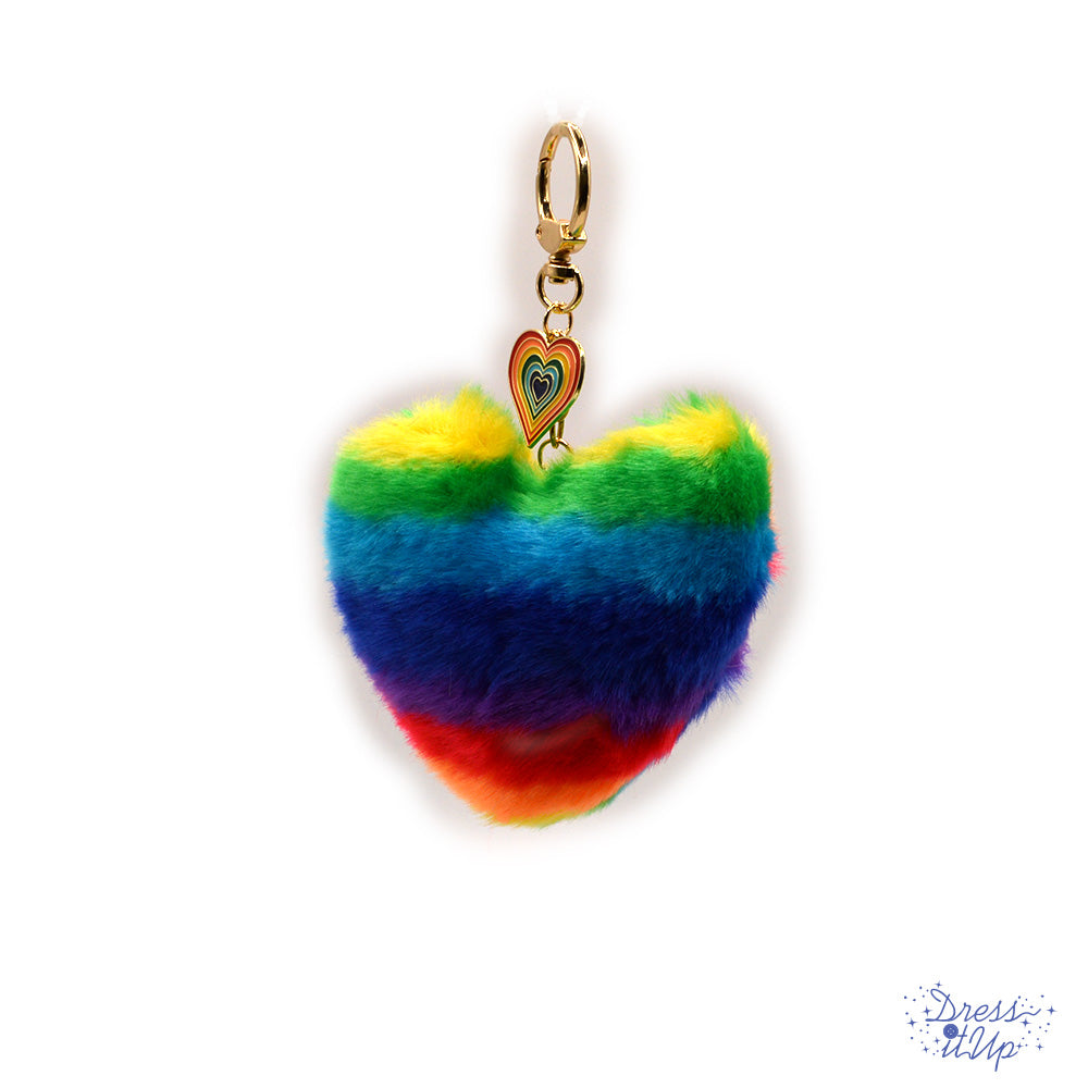 Fluffy rainbow heart adds to backpack and keychain projects