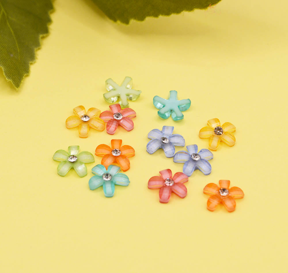 Rhinestone flowers in bright color palate for paper and wood crafts
