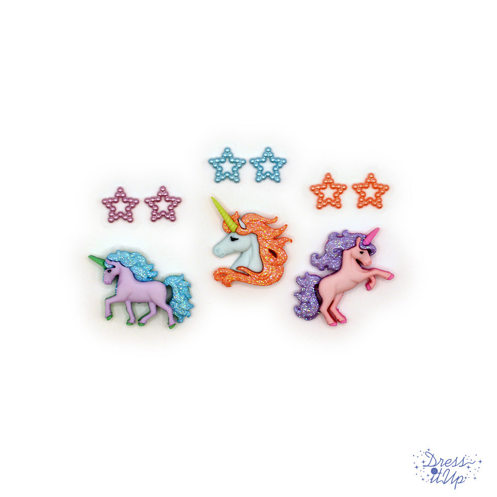 Pastel colored unicorns and beaded tiny star craft embellishments.