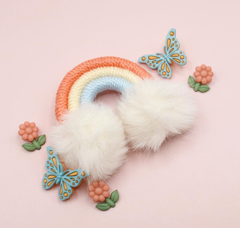 peach and blue rainbow, floral and butterfly craft embellishment pack.