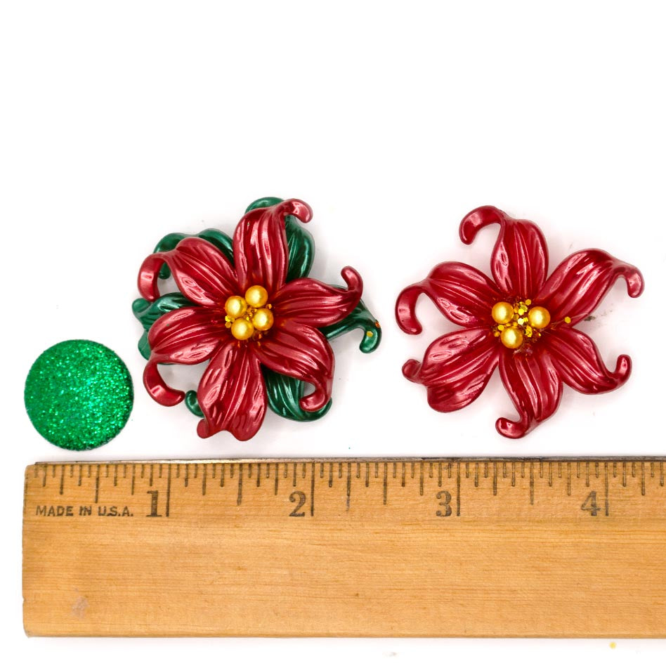 Red Glitter Poinsettia Flatback Flowers