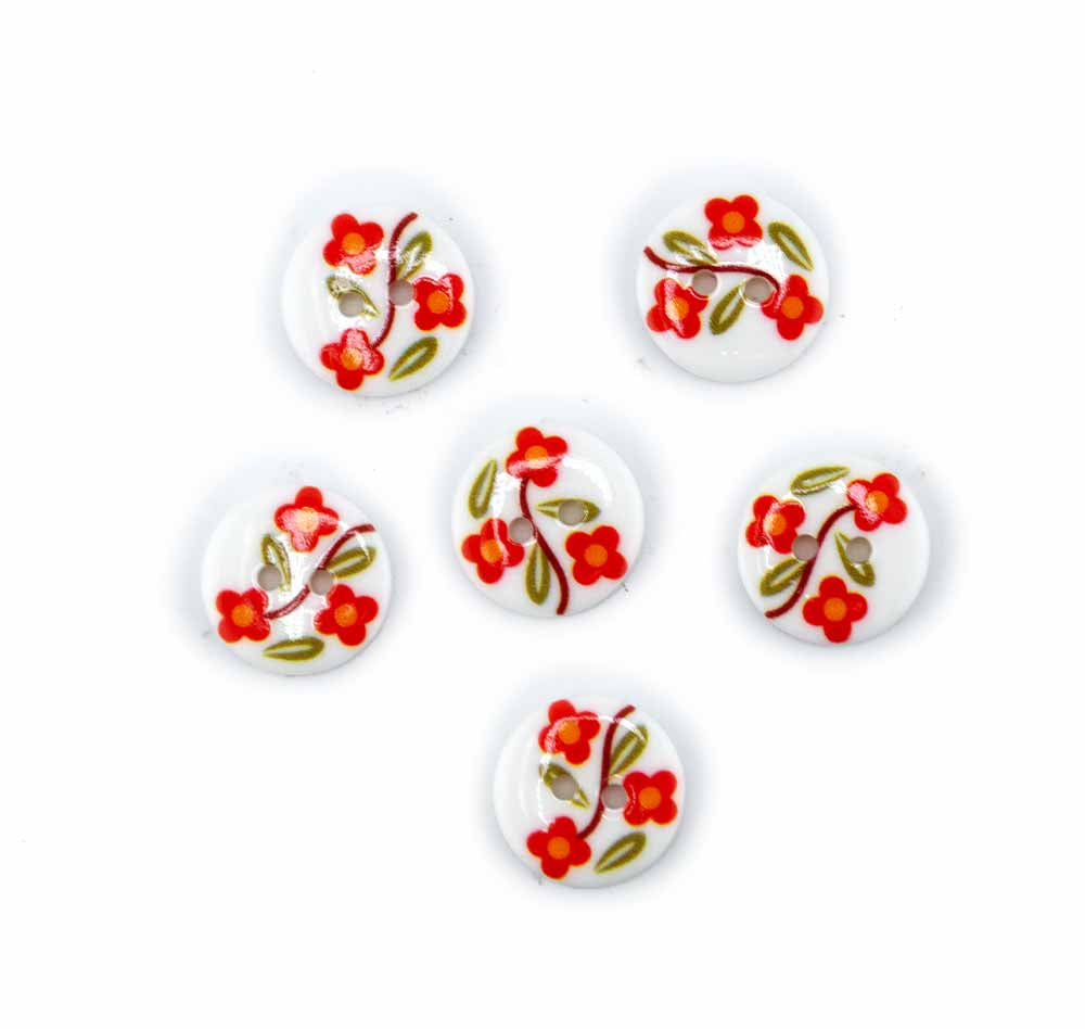 Red Flower Vine Printed 2-Hole Round Buttons