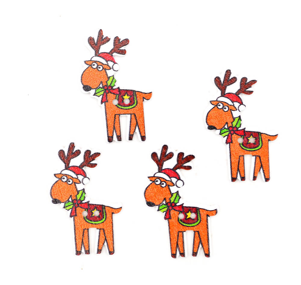 Jolly Reindeer Wood Buttons