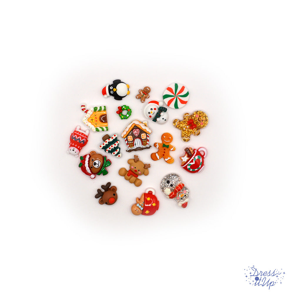Assorted flat-back resin Holiday embellishments, 24 pieces