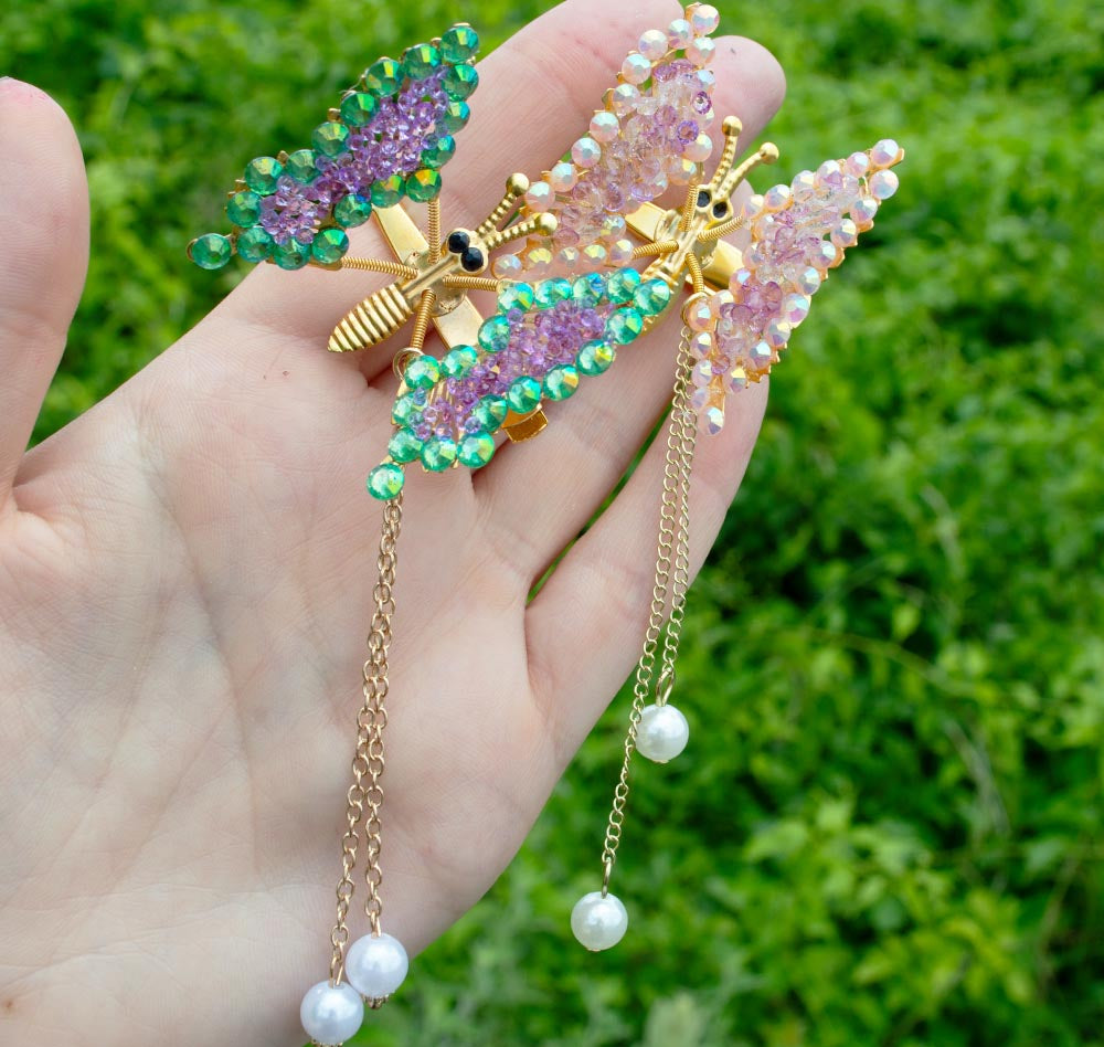 Rhinestone Pearl Drop Butterfly Hair Clip