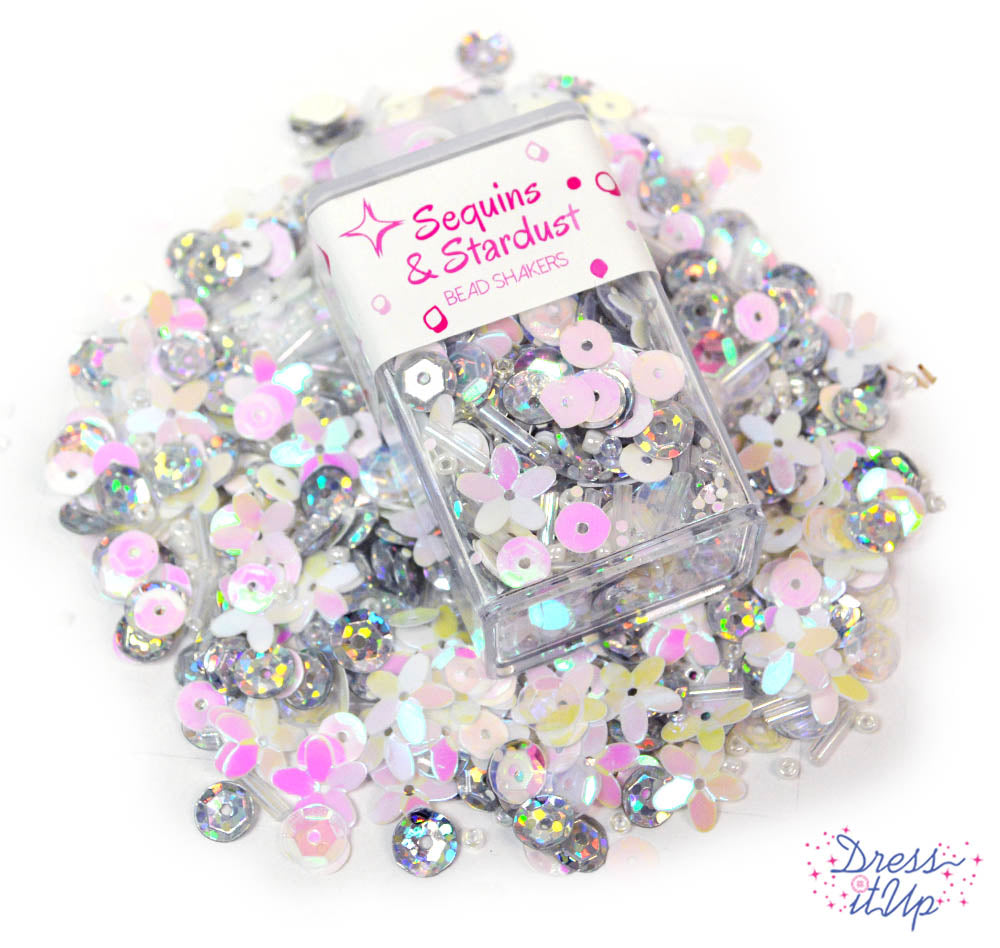 The beauty of fresh snow is captured in this mix of pure white seed beads and AB sequins