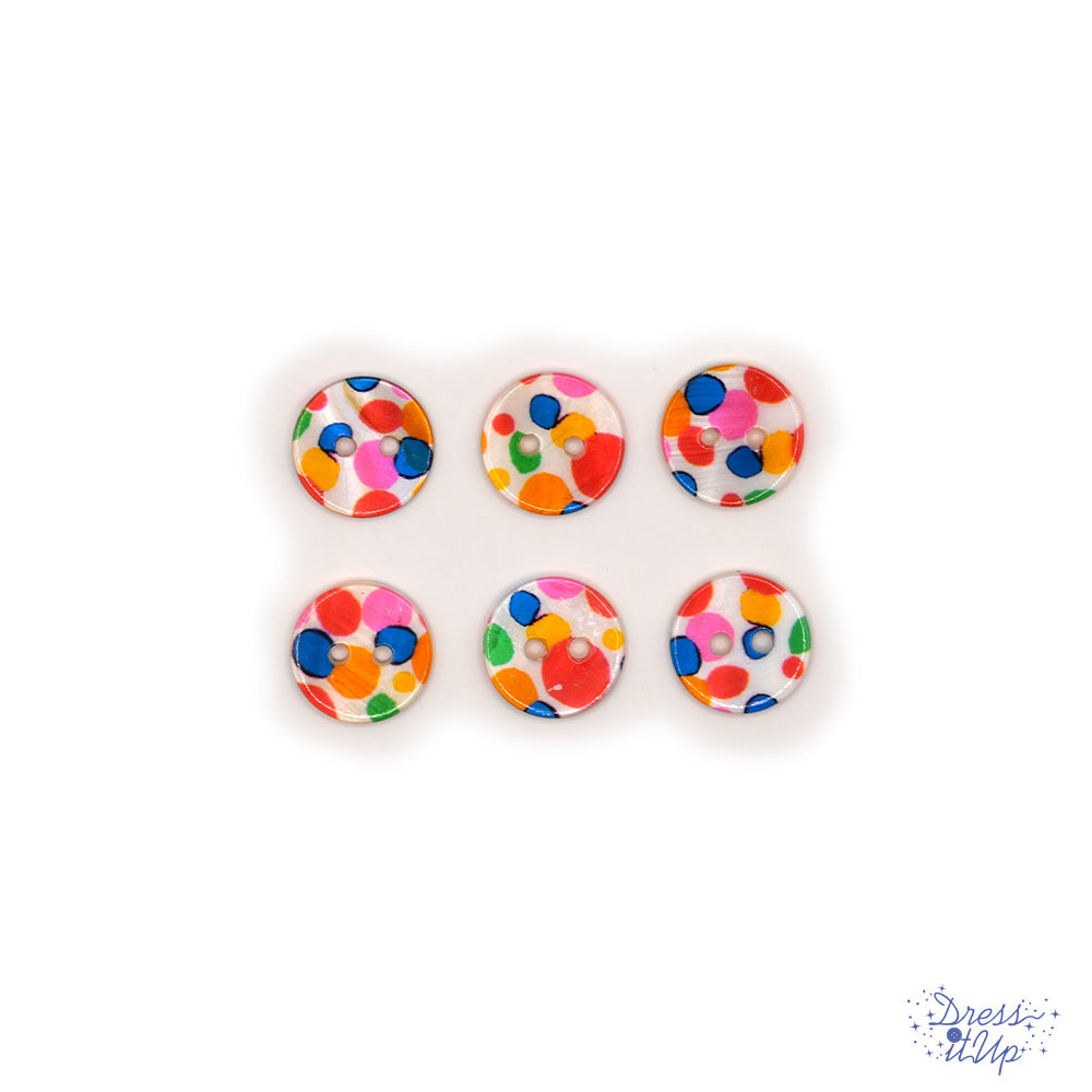 Round 2-hole buttons with colorful polka dots