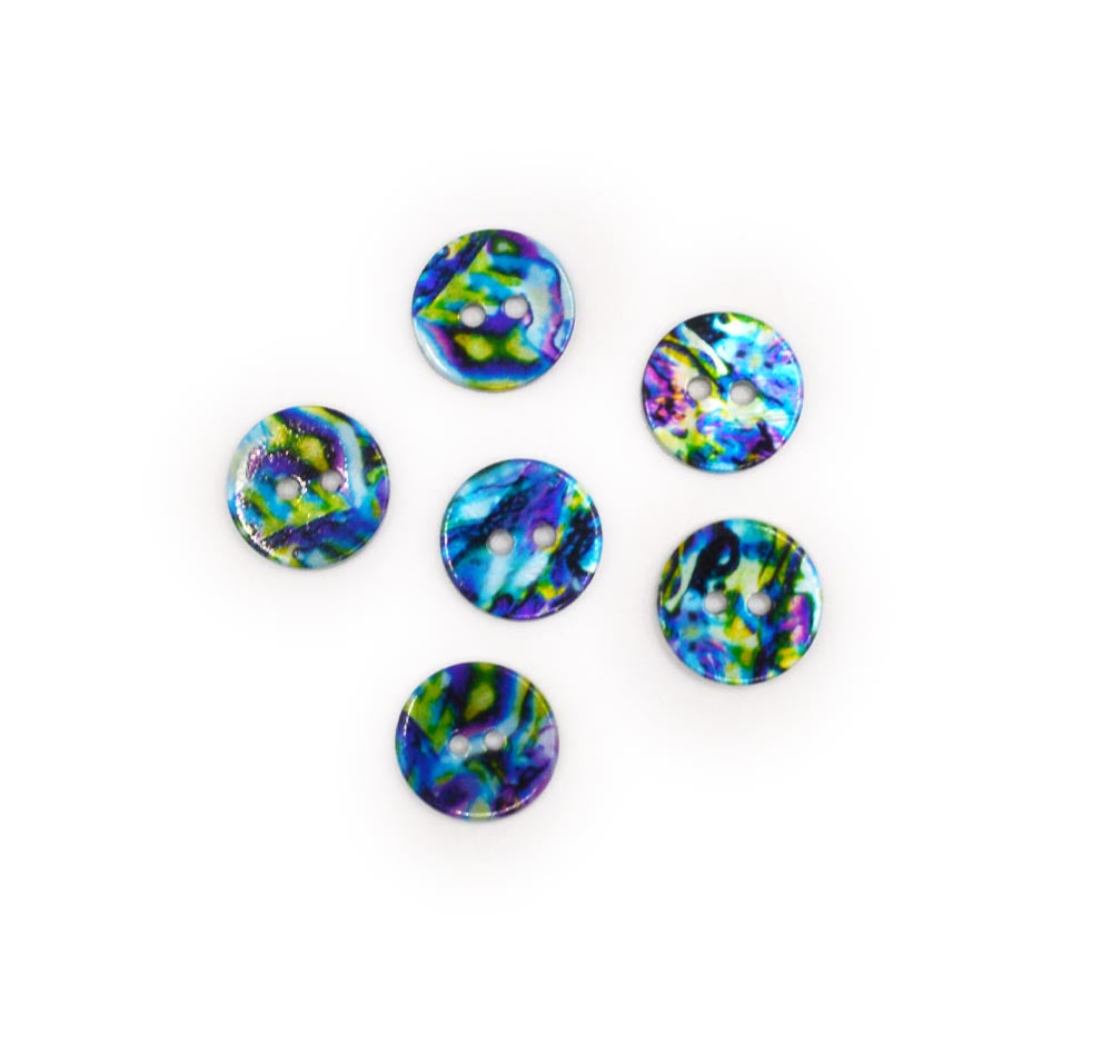 printed shell two hole sew thru buttons with a water color inspired design