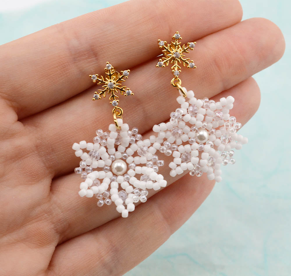 Winter Glow Snowflake Pearl Braided Dangle Earrings