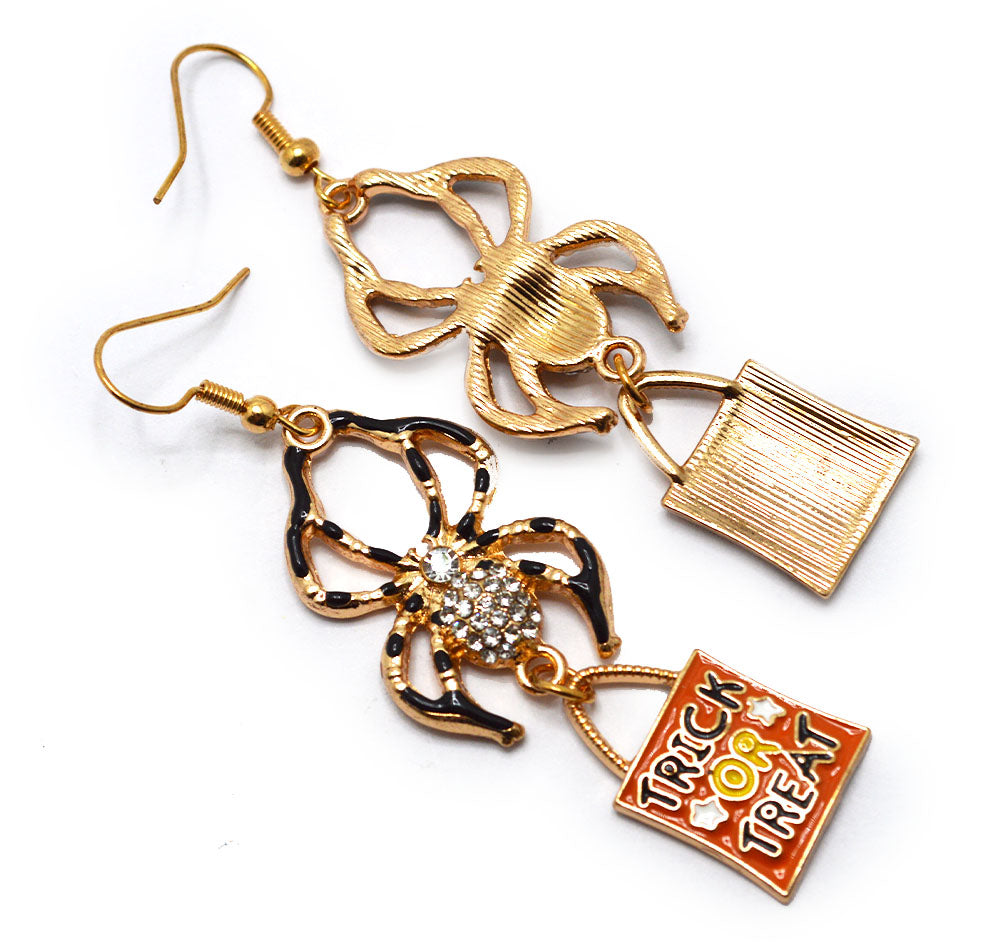 Alloy Crystal Rhinestone and Enamel Spider Trick Or Treat Dangle Earrings
