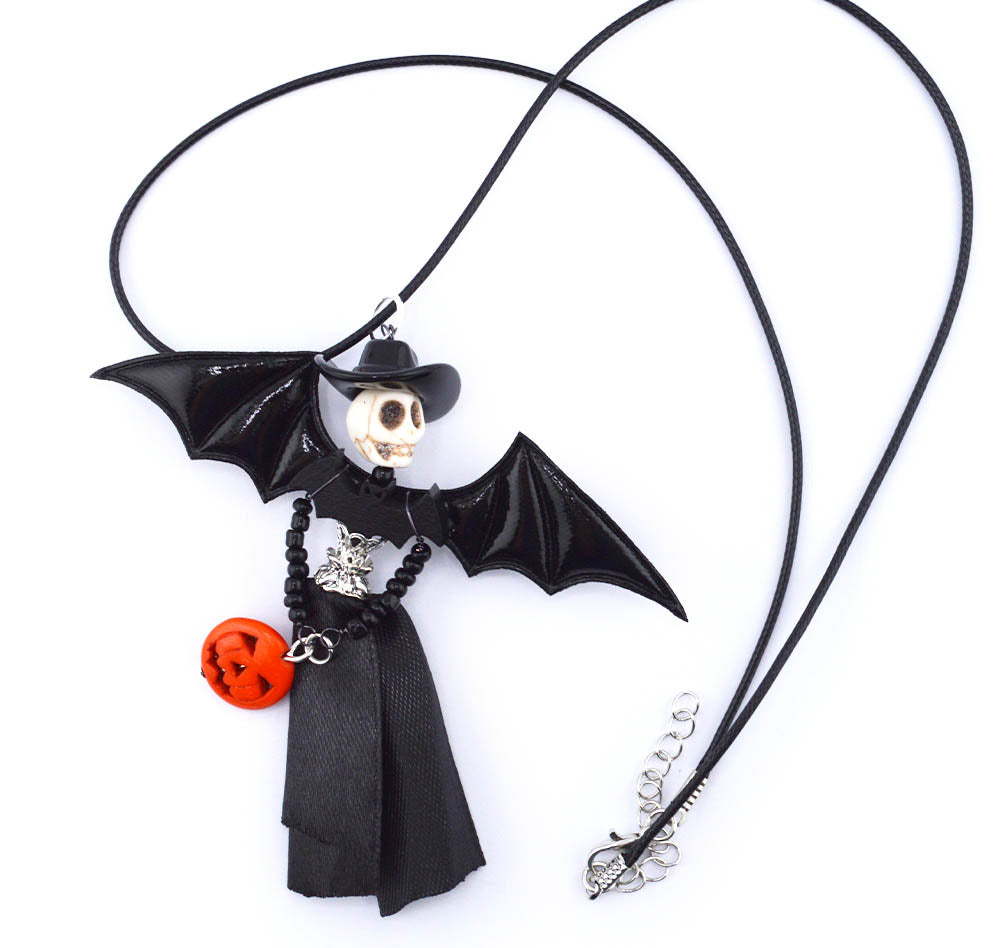 Wicked Halloween Witch & Bat Wing Pendant