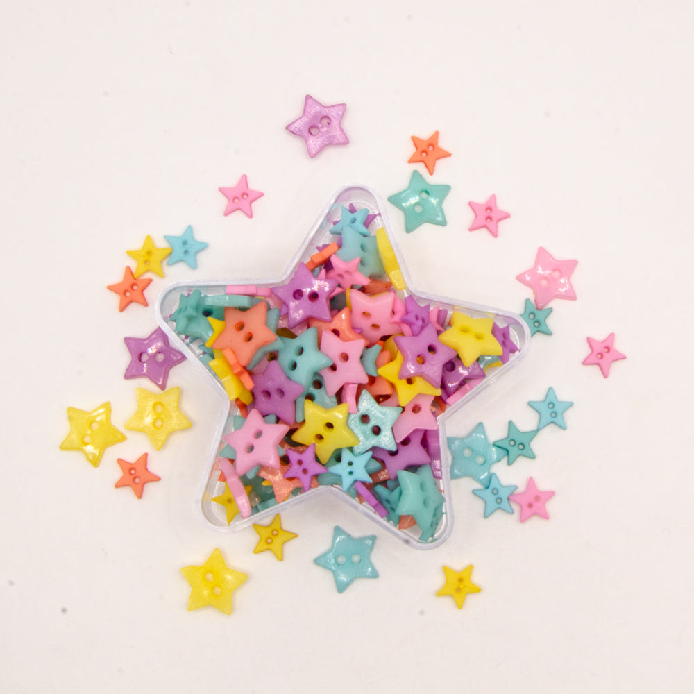bulk button mix of two-hole star buttons in bright colors