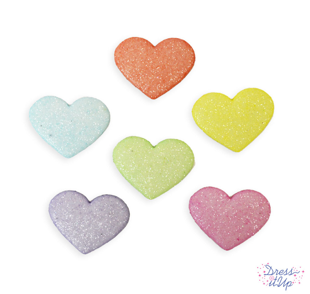 Glittery rainbow heart embellishments add to Valentine's Day crafts and children's projects