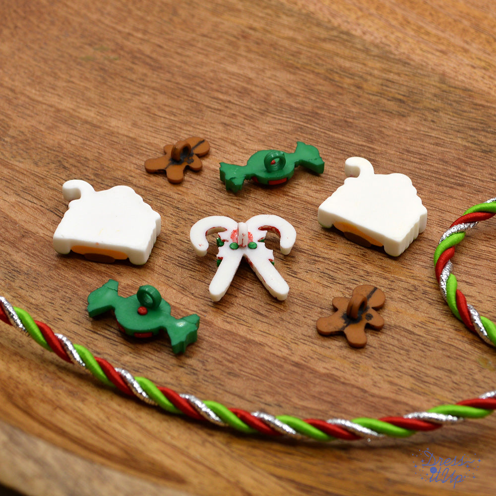 Gingerbread houses and candy add to holiday and baking crafts, shank-back and flat-back embellishments