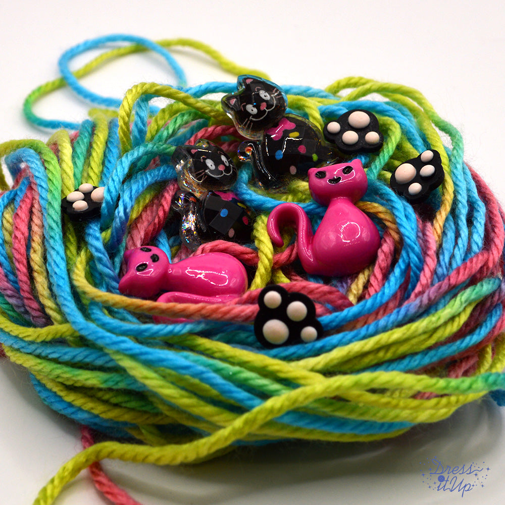 black and pink cat and cat paw themed craft embellishment