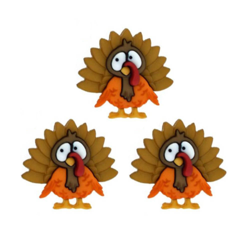Turkey Singles- 6 Pieces Fall Bird Thanksgiving Inspired Buttons