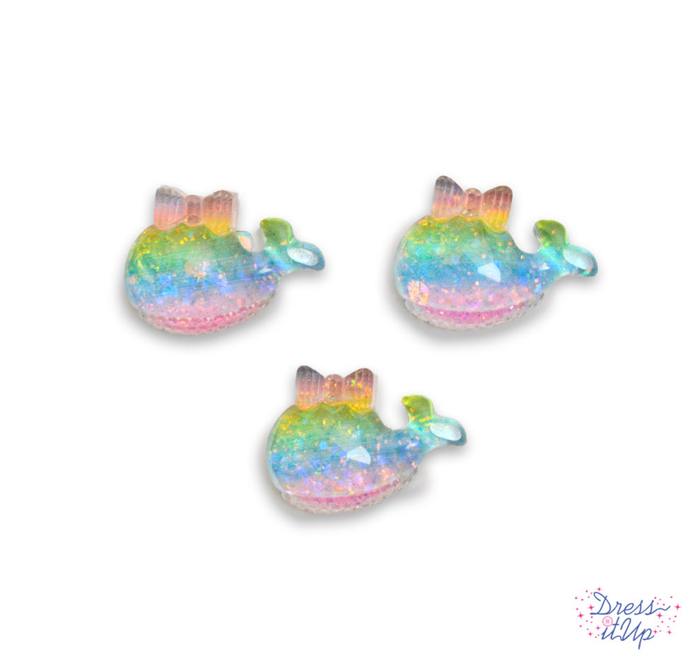 three glitter girl rainbow whale craft embellishments for crafting