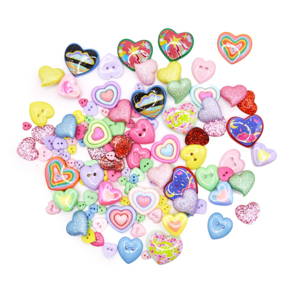 resin craft embellishments in heart shapes.