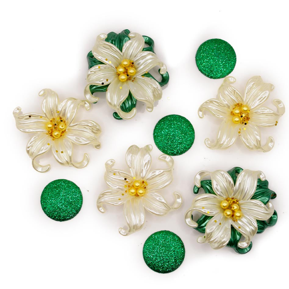 White Glitter Poinsettia Flatback Flowers