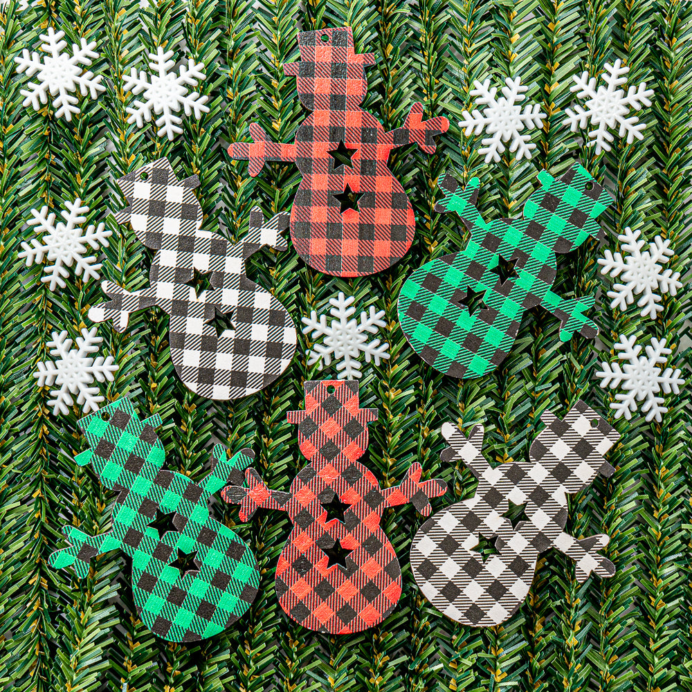 Plaid Snowman Wood Flat Back Embellishment Pack