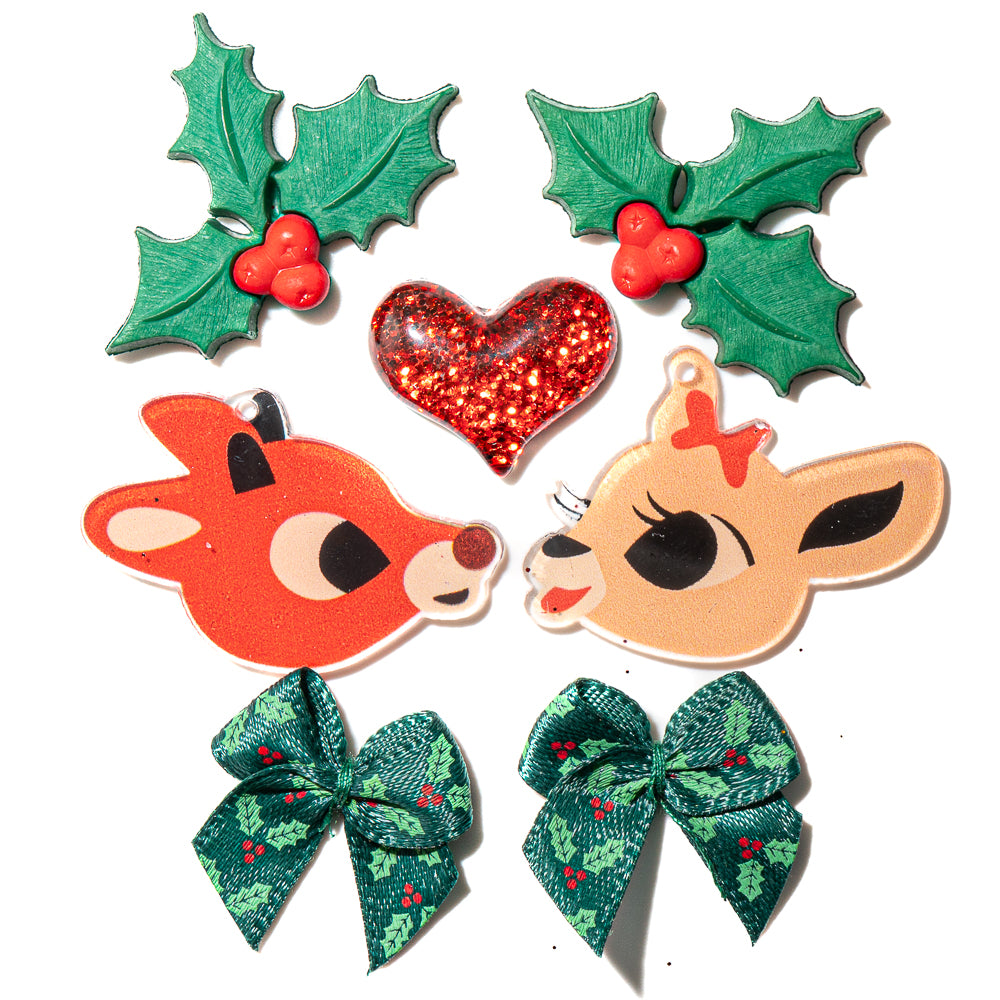 Reindeer & Holly Flat Back Embellishments