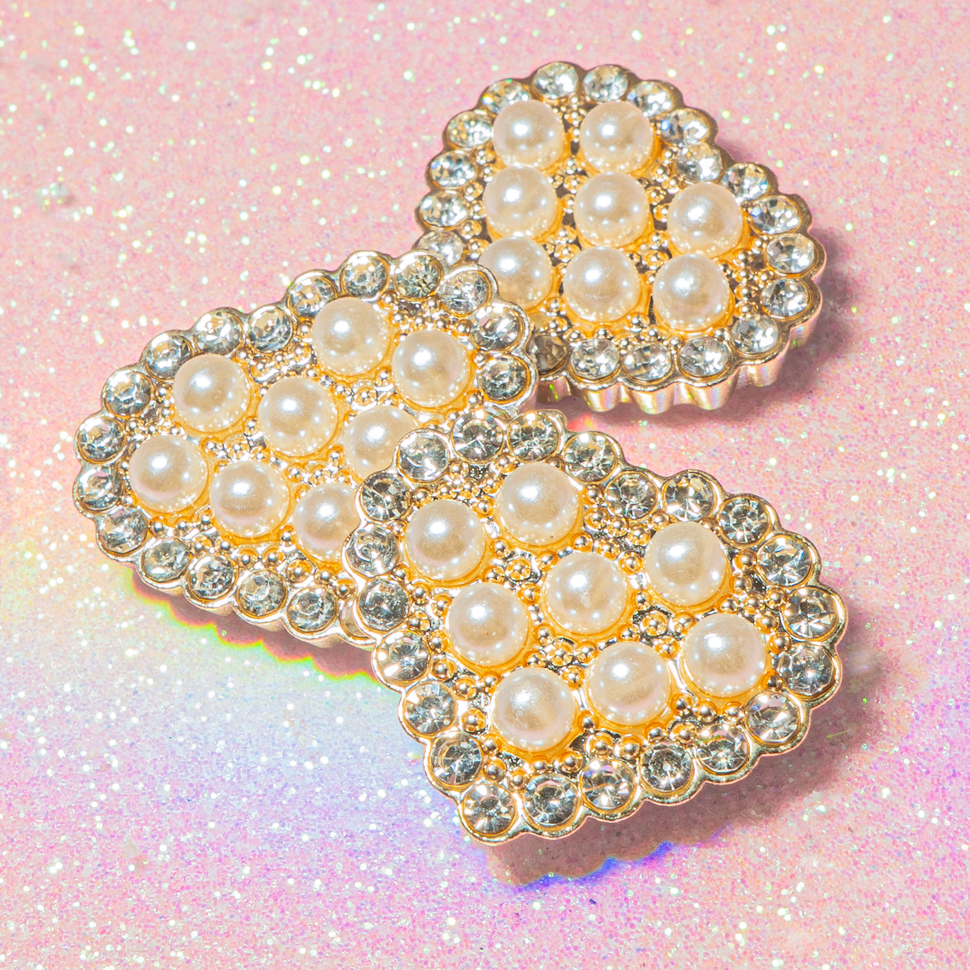 Vintage Pearl Crystal Heart Embellishments
