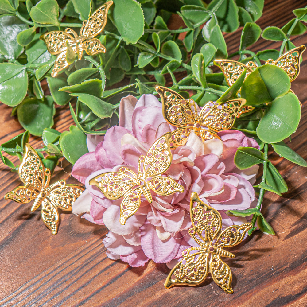 Golden Filigree Butterfly Embellishments