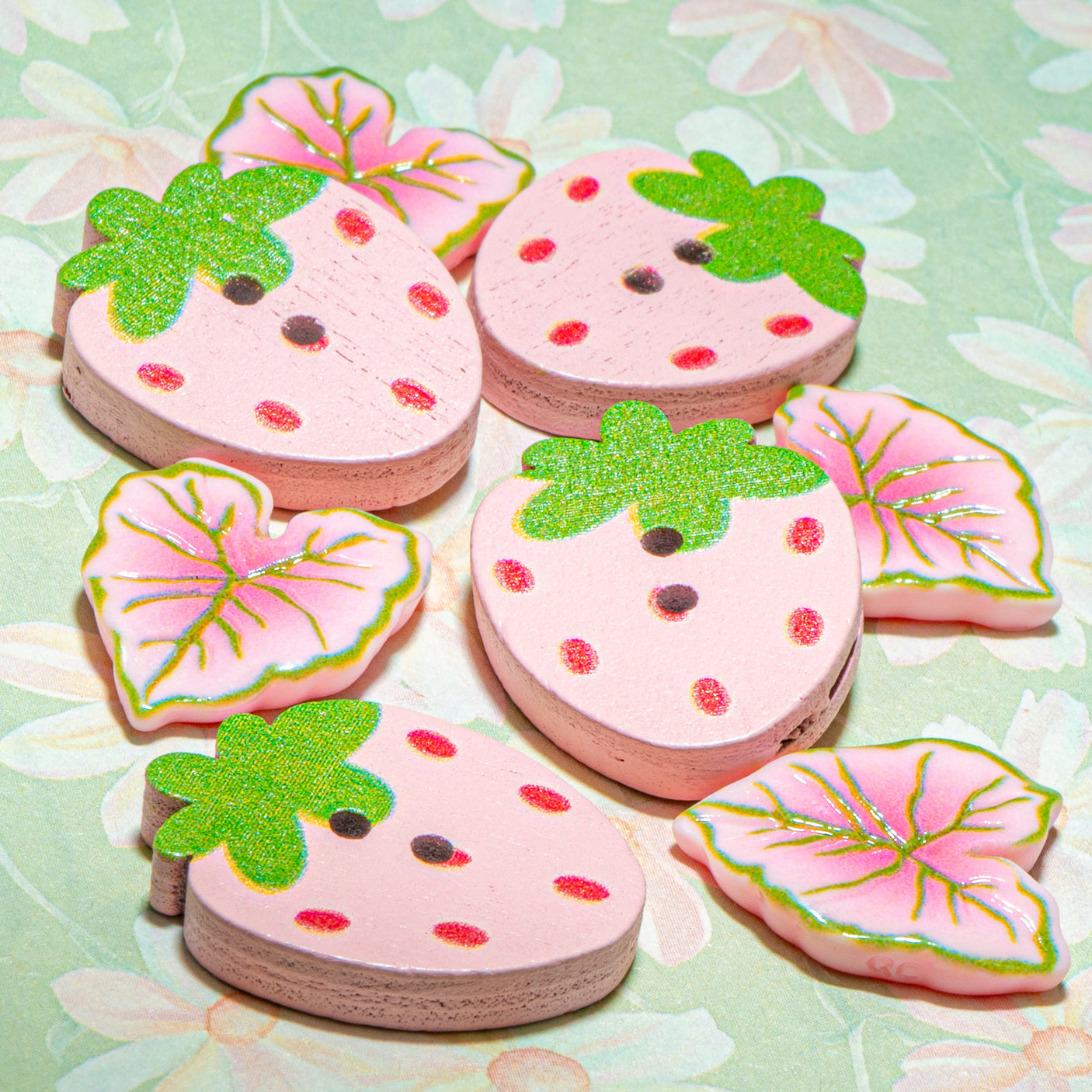 Pink Strawberry & Monstera Craft Embellishment Set