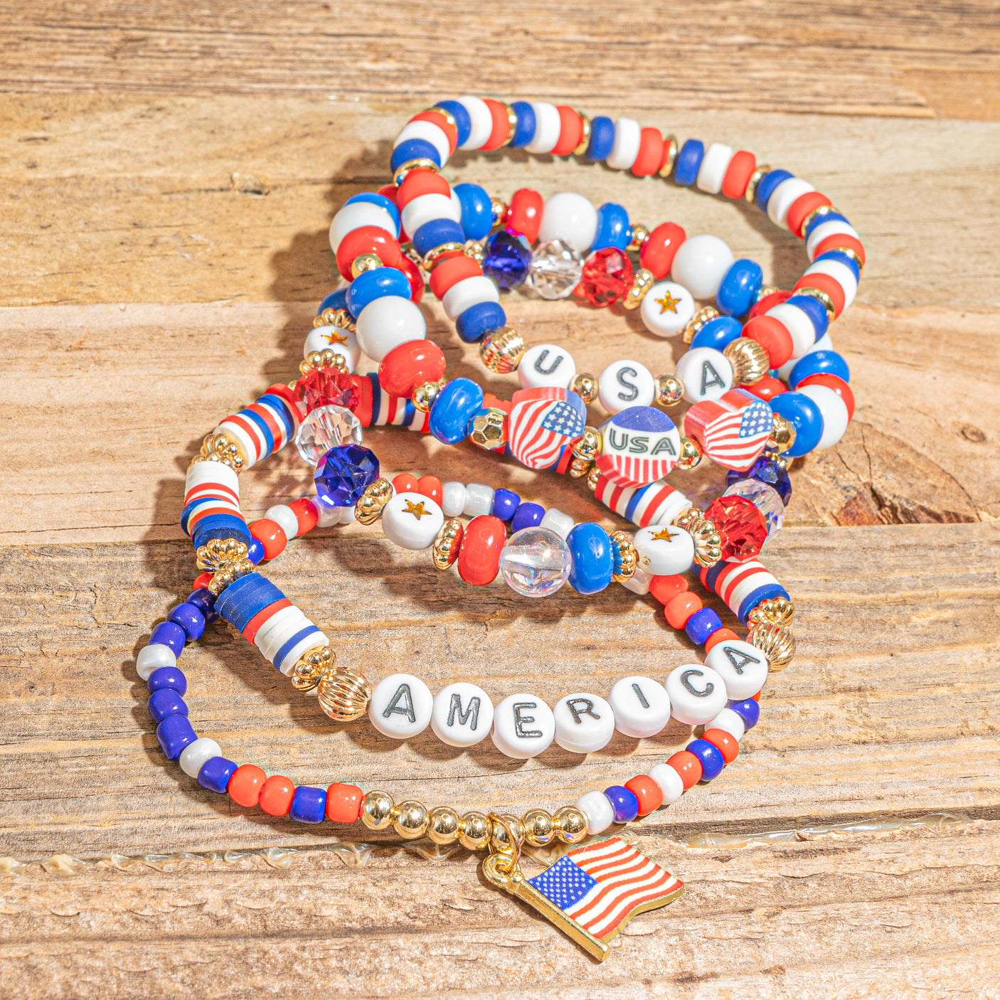 Red, White & Blue Charm Bracelet Set