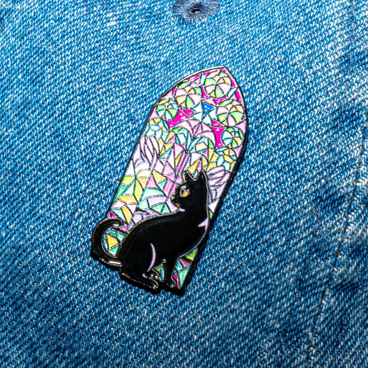 Flower & Cat Enamel Pins, Mixed Colors
