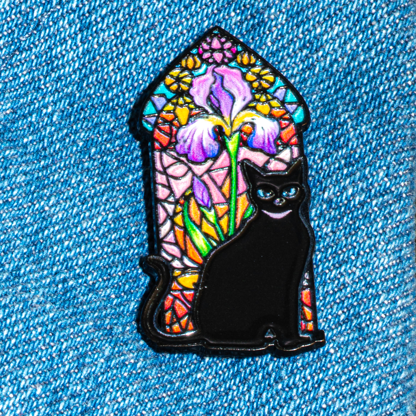 Flower & Cat Enamel Pins, Mixed Colors