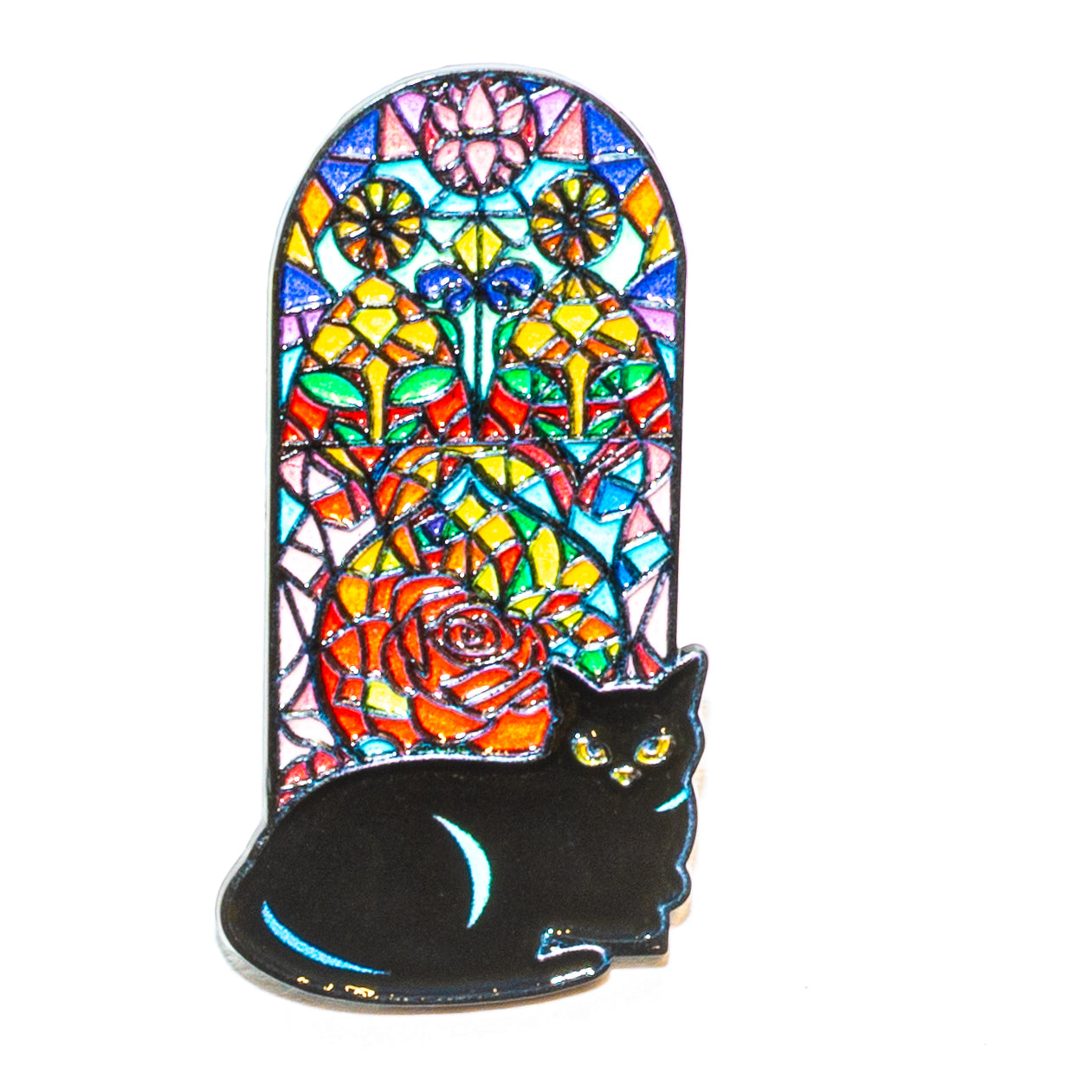 Flower & Cat Enamel Pins, Mixed Colors