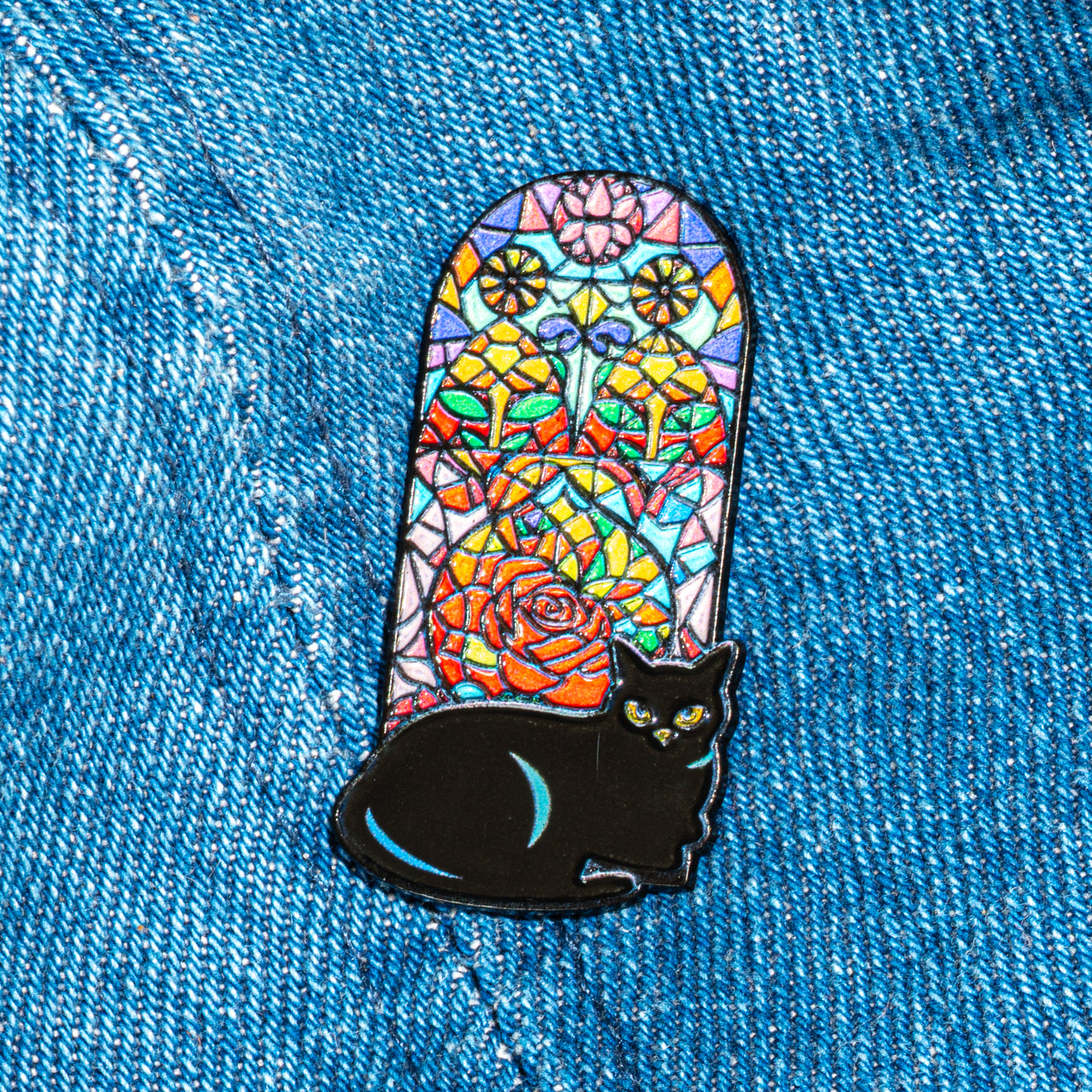 Flower & Cat Enamel Pins, Mixed Colors