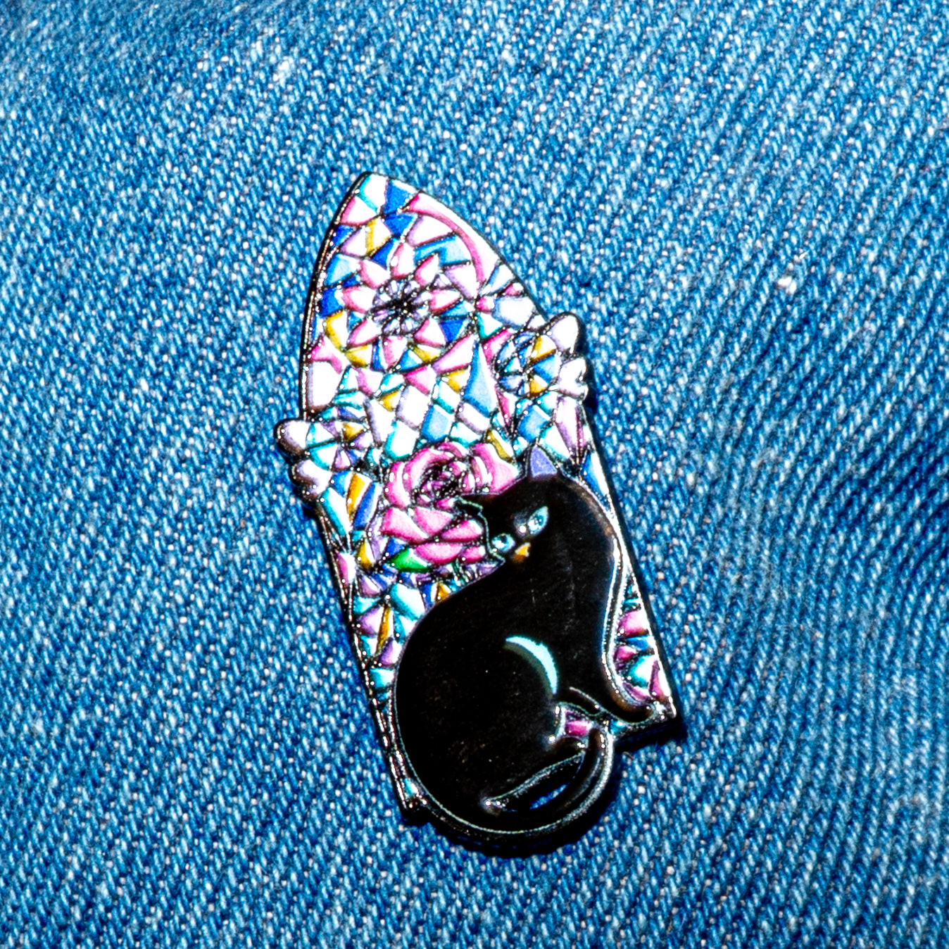 Flower & Cat Enamel Pins, Mixed Colors